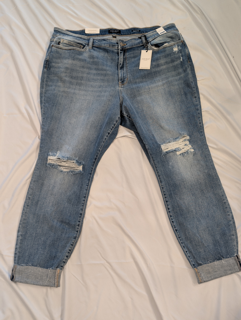 1033 - Judy Blue Distressed Straight Leg Jeans Size 24 Light Wash NWT